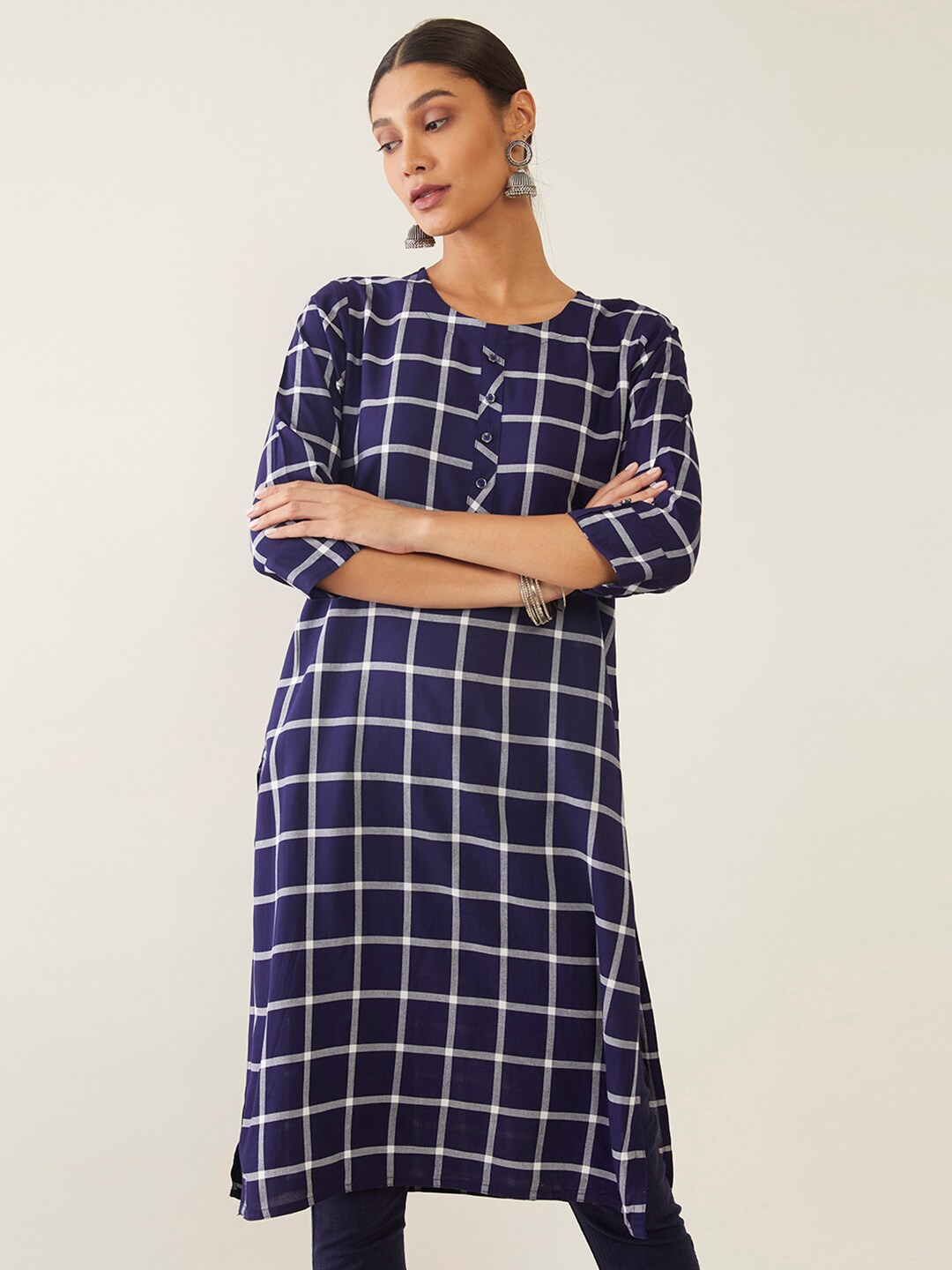 

Soch Women Blue & White Checked Kurta