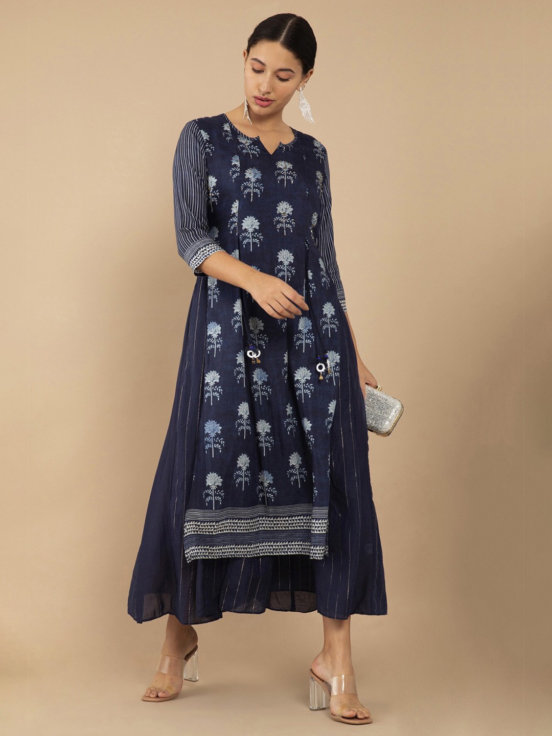 

Soch Blue & Off White Ethnic Motifs Printed Straight Kurta