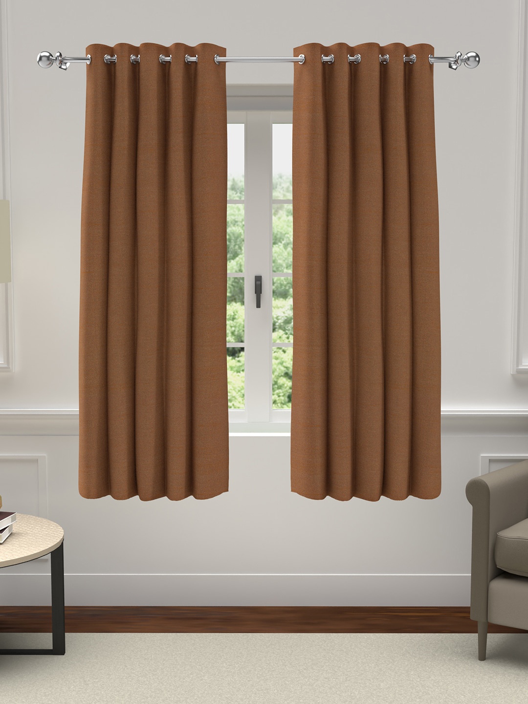 

GM Set of 2 Brown Solid Polyester Grommet Window Curtain