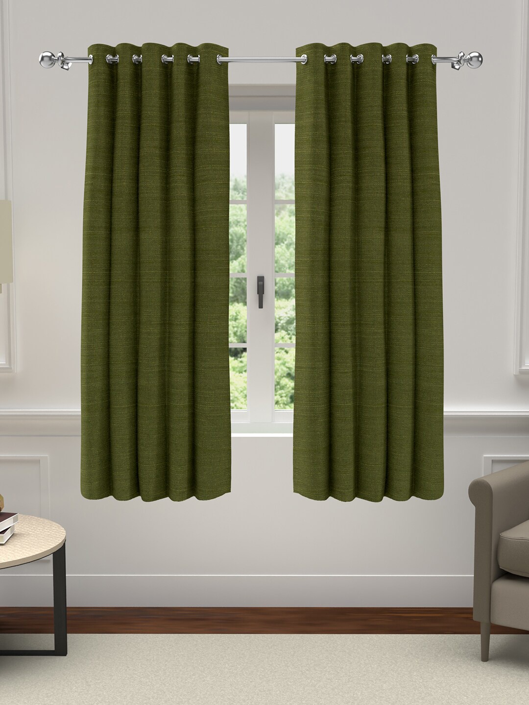 

GM Set of 2 Green Solid Polyester Grommet Window Curtain