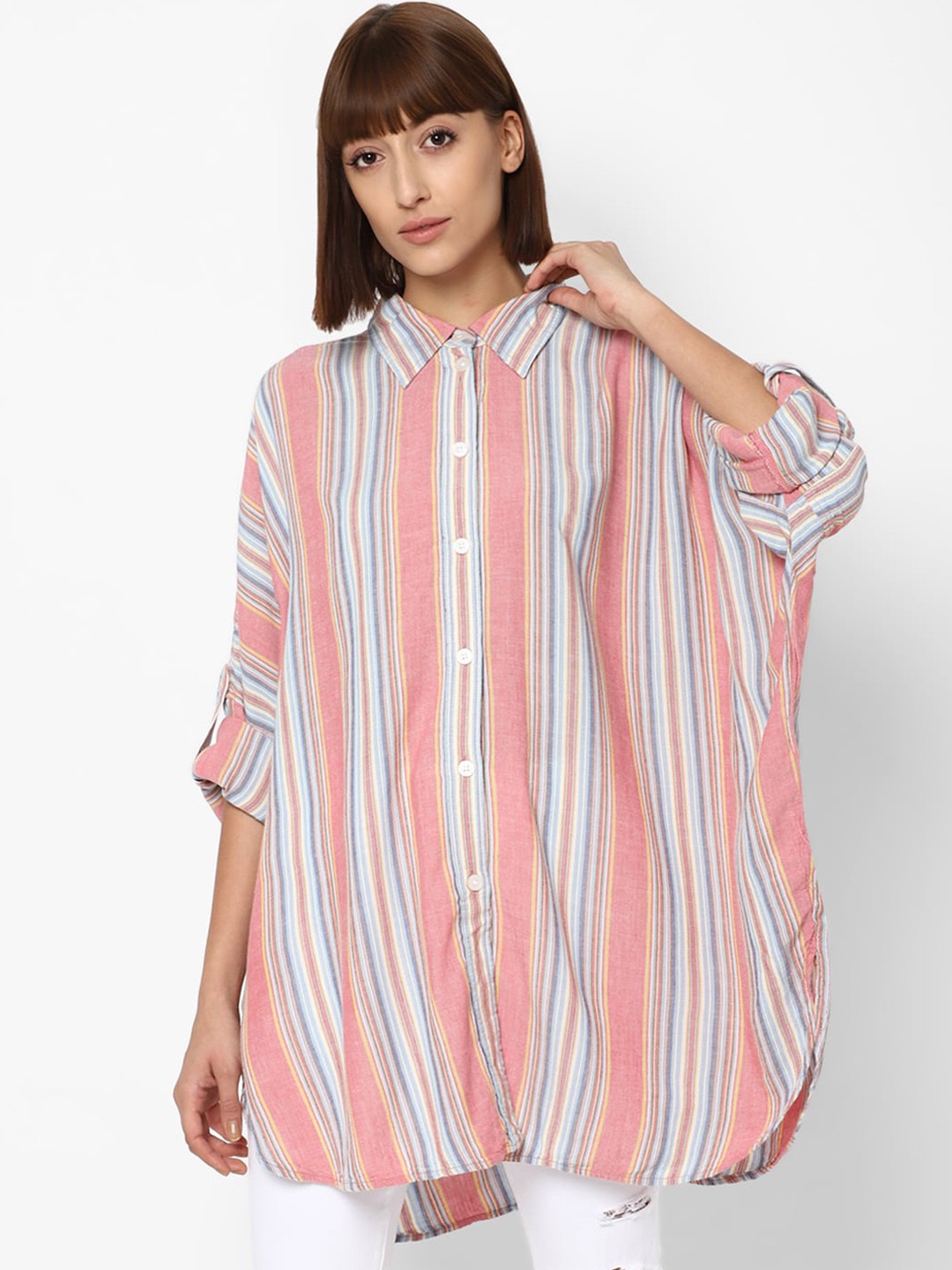 

AMERICAN EAGLE OUTFITTERS Women Red Striped Casual Shirt