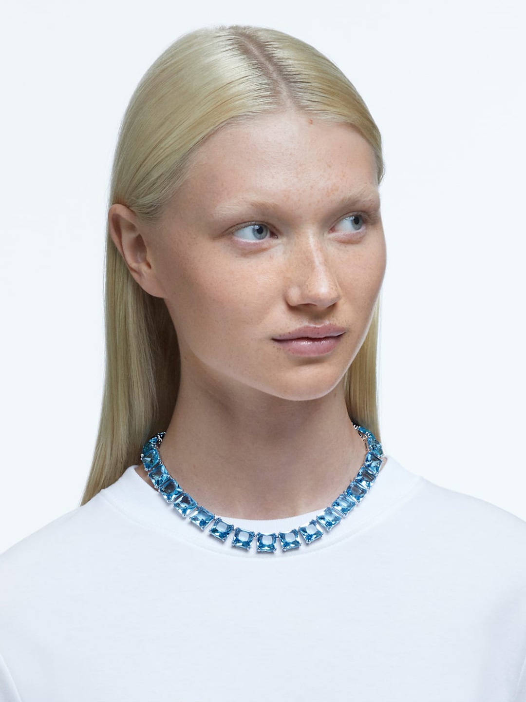 

SWAROVSKI Women White & Blue Rhodium-Plated Necklace