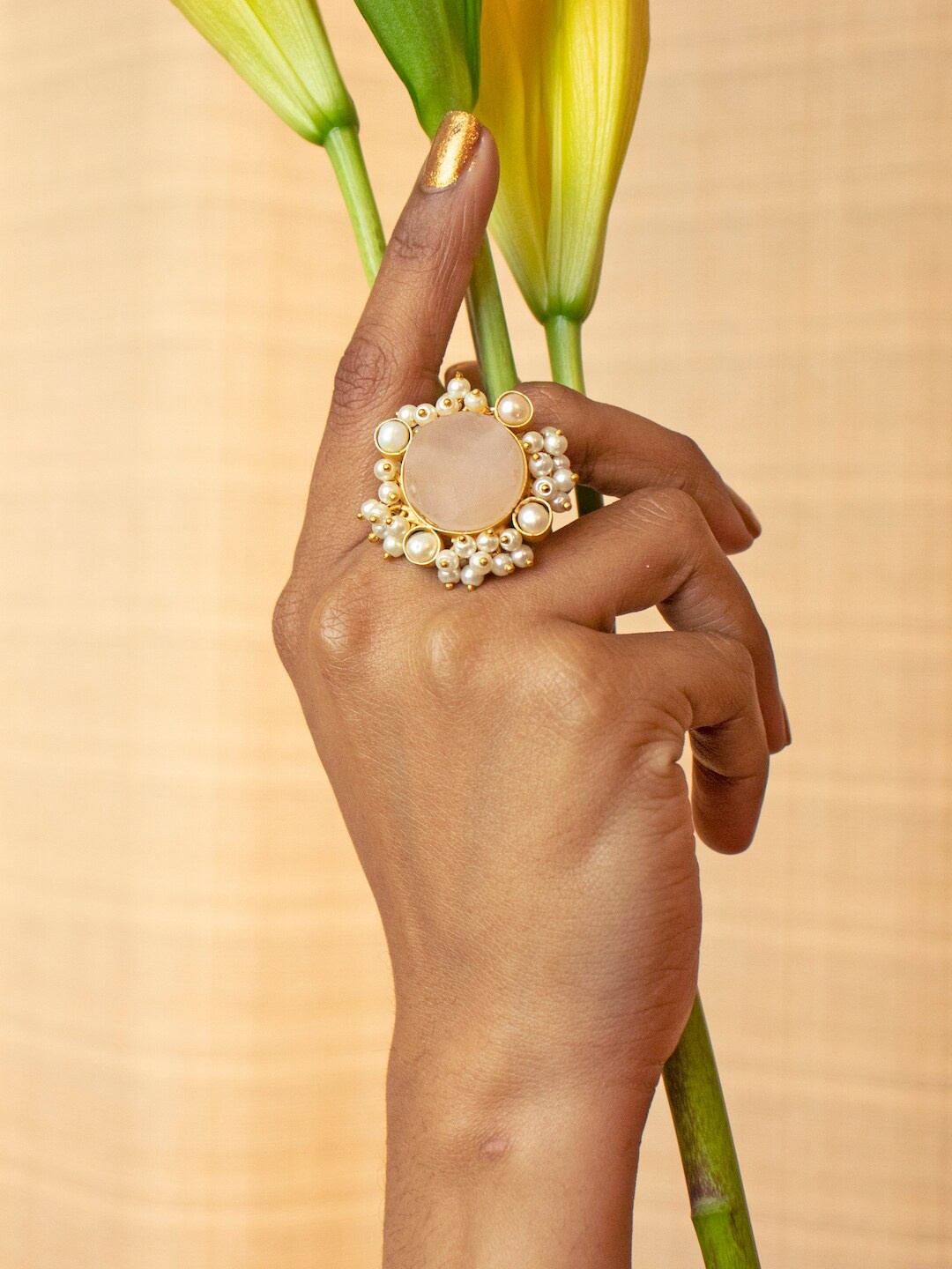 

THOA Women Gold Moon Stone ring
