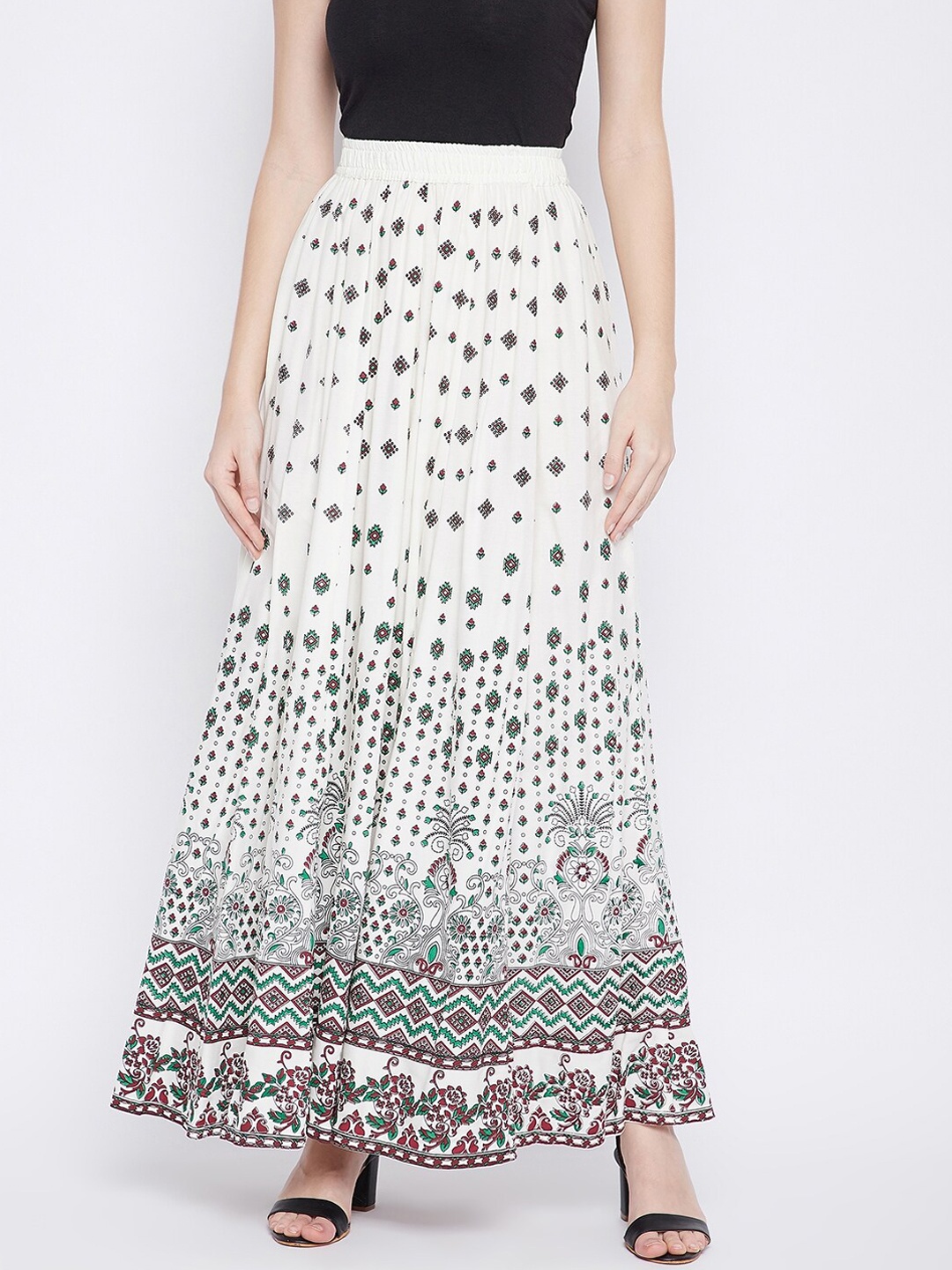 

TULIP 21 Women White Ethnic Motifs Printed Flared Maxi-Length Skirt