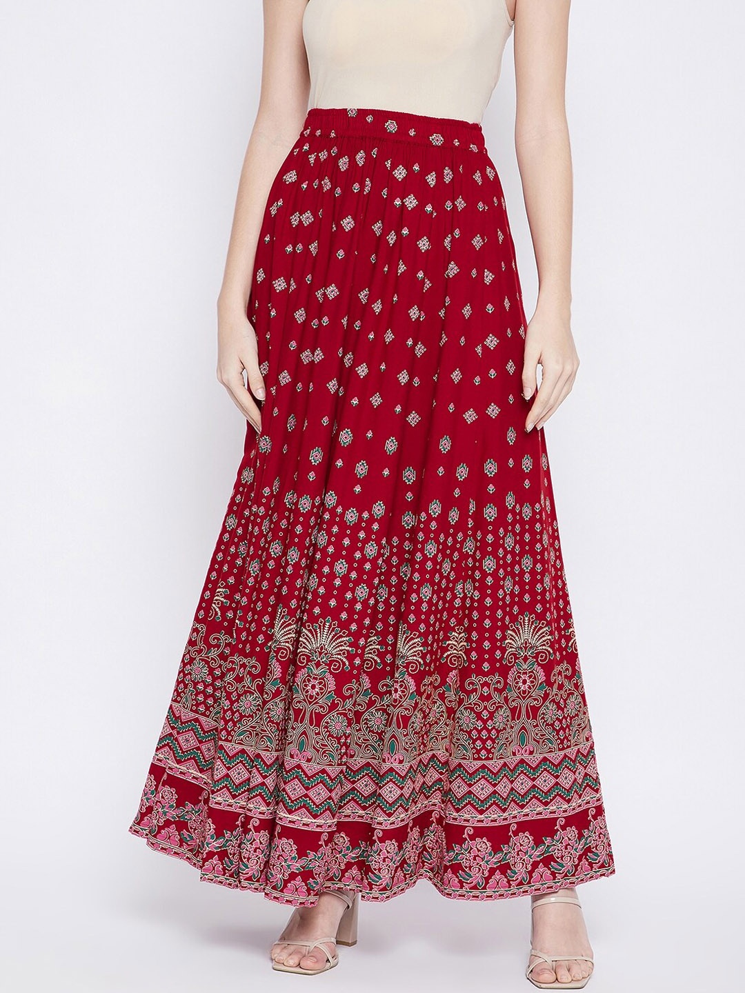 

TULIP 21 Women Maroon Floral Printed Flared Maxi Skirt