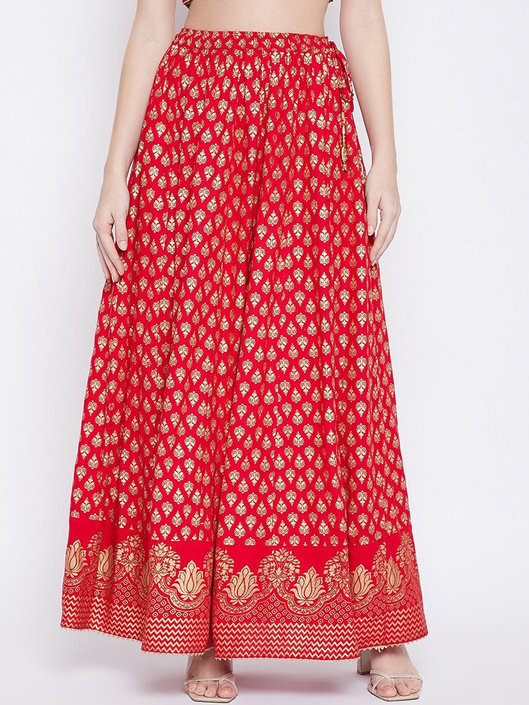 

TULIP 21 Women Red & Gold Printed Flared Maxi Skirt