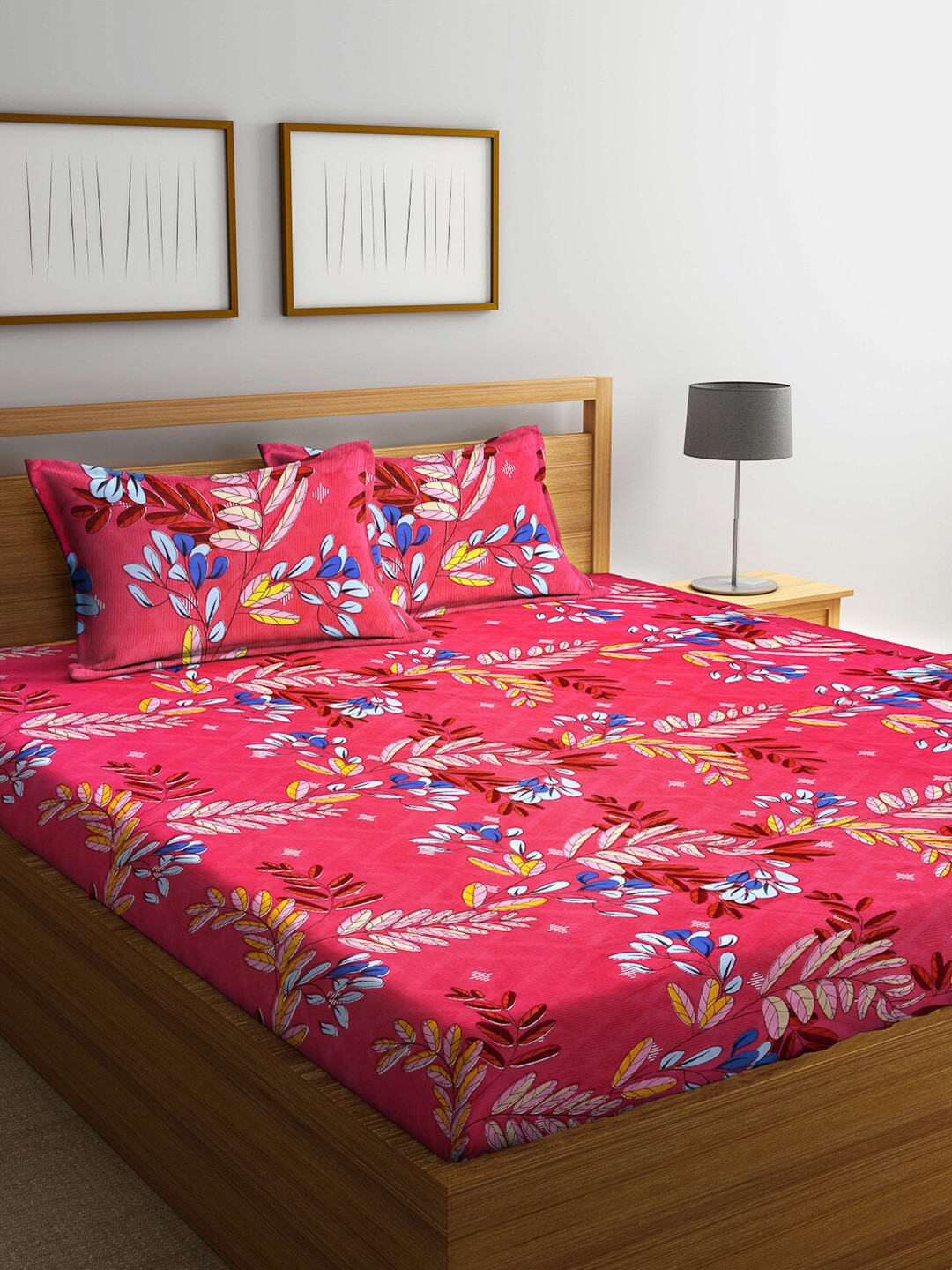 

Arrabi Pink Floral 300 TC King Bedsheet with 2 Pillow Covers