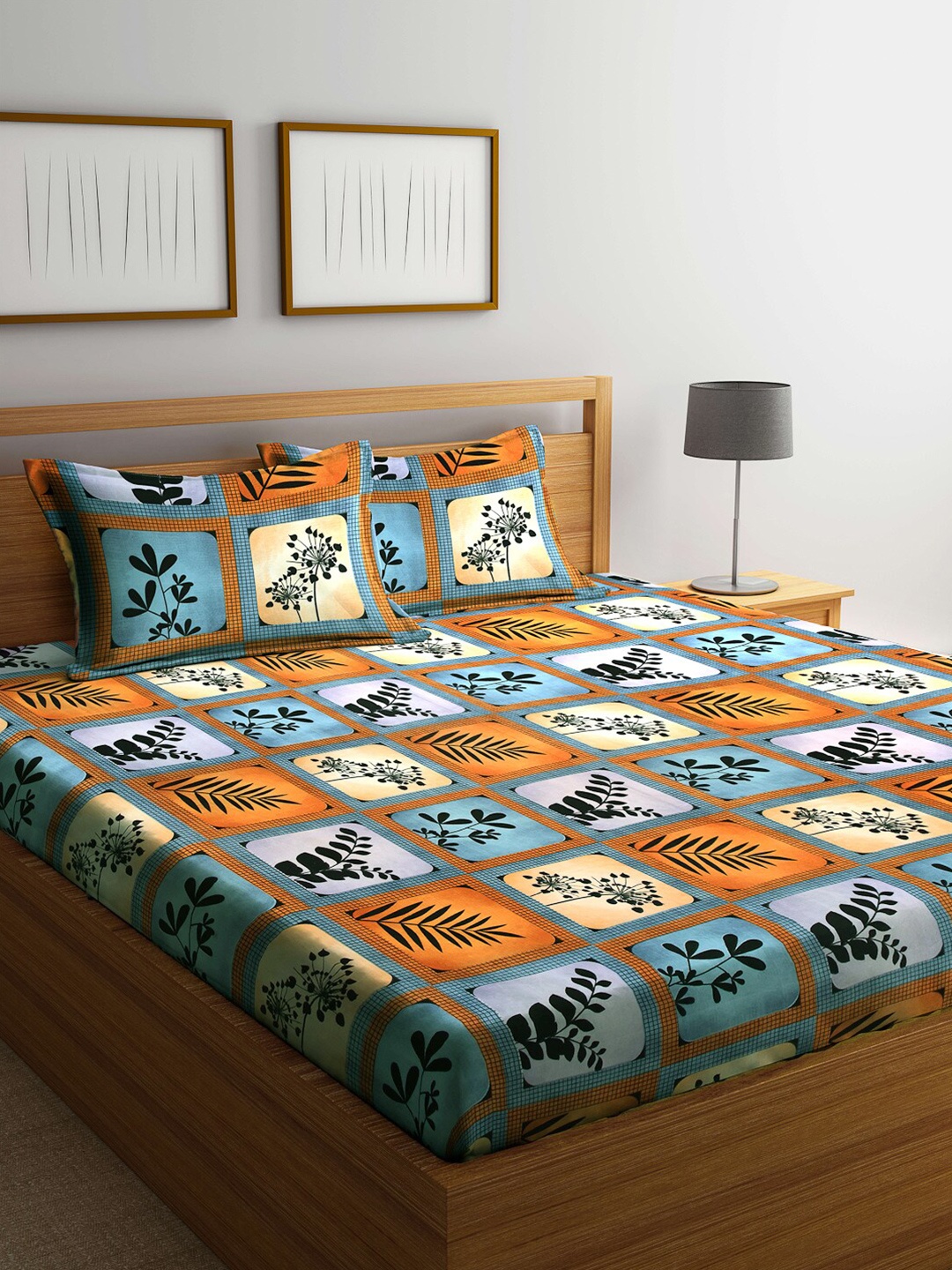 

Arrabi Multicoloured & Blue Floral 300 TC King Bedsheet with 2 Pillow Covers, Multi