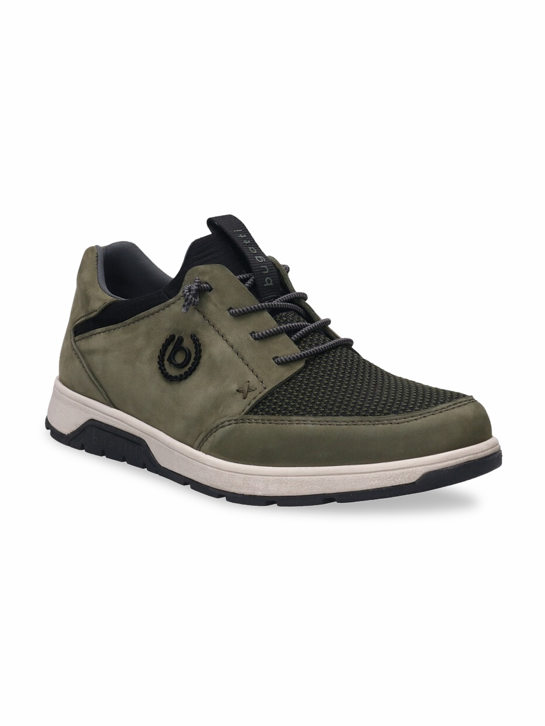 

Bugatti Men Olive Green Woven Design Nubuck Sneakers