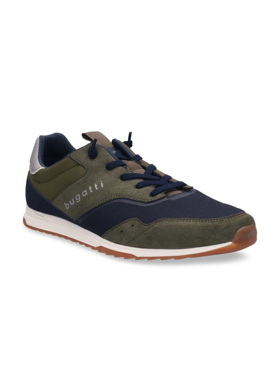 

Bugatti Men Olive Green & Navy Blue Colourblocked Sneakers