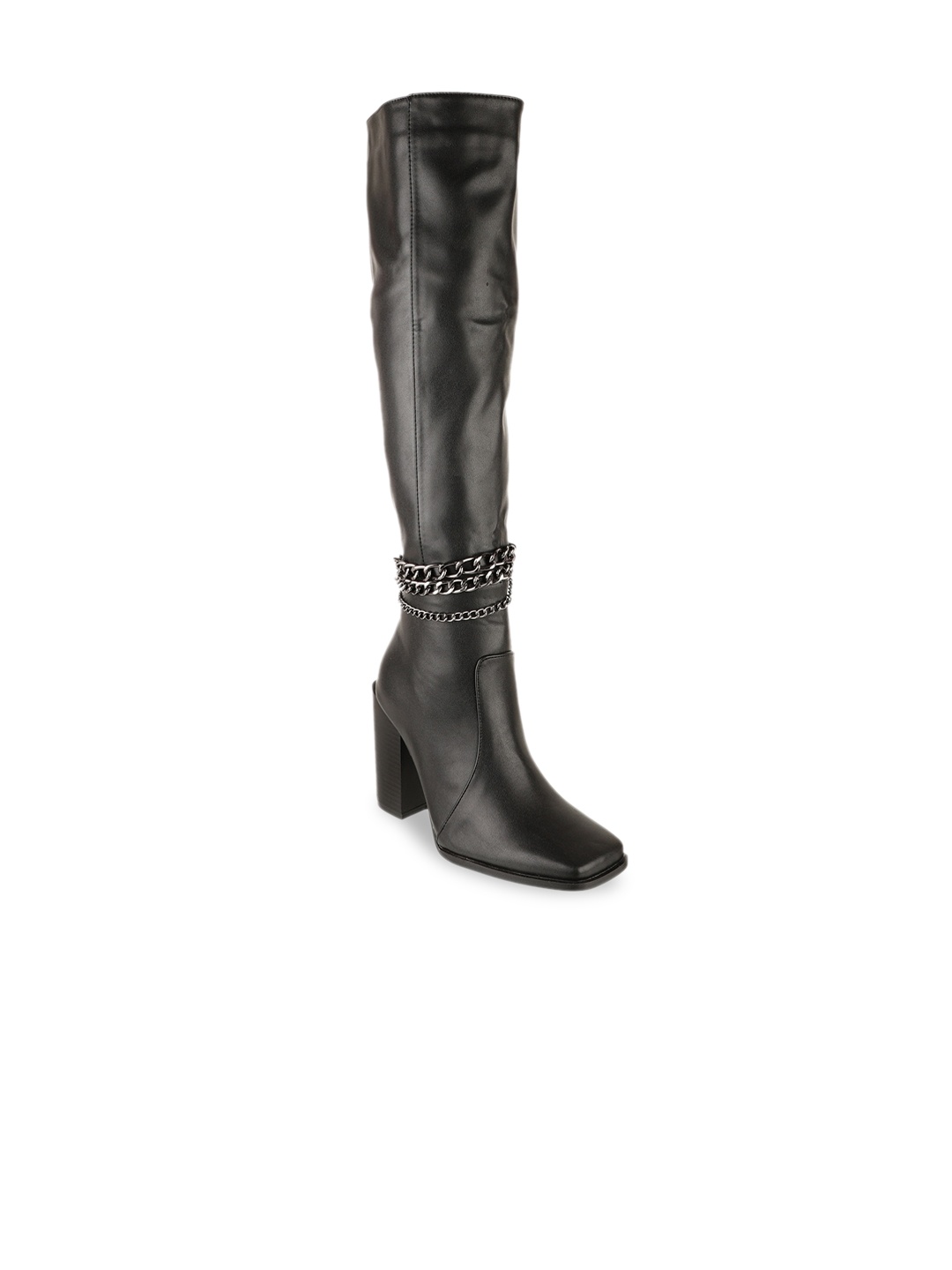 

SHUZ TOUCH Women Black Block Heeled Boots with Buckles