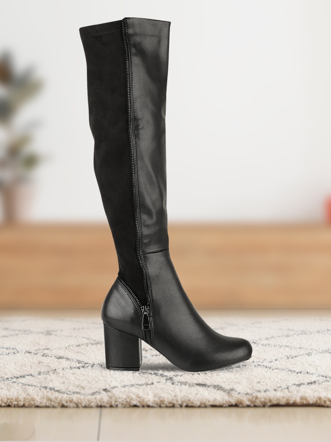 

SHUZ TOUCH Black PU Block Heeled Boots