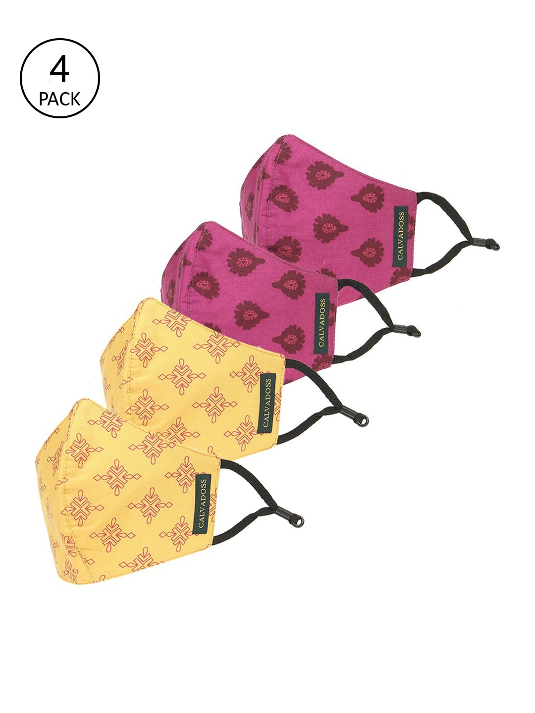 

Calvadoss Men Pack Of 4 Printed 3-Ply Cotton Reusable Cloth Masks, Pink