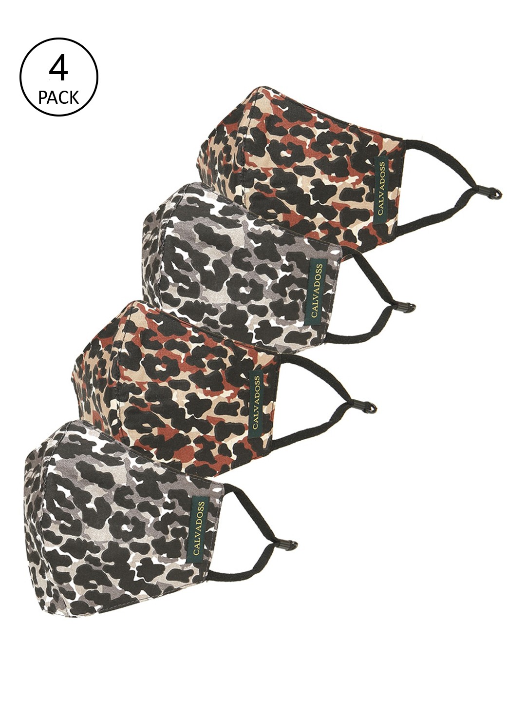 

Calvadoss Men Pack Of 4 Printed 3-Ply Cotton Reusable Cloth Masks, Brown