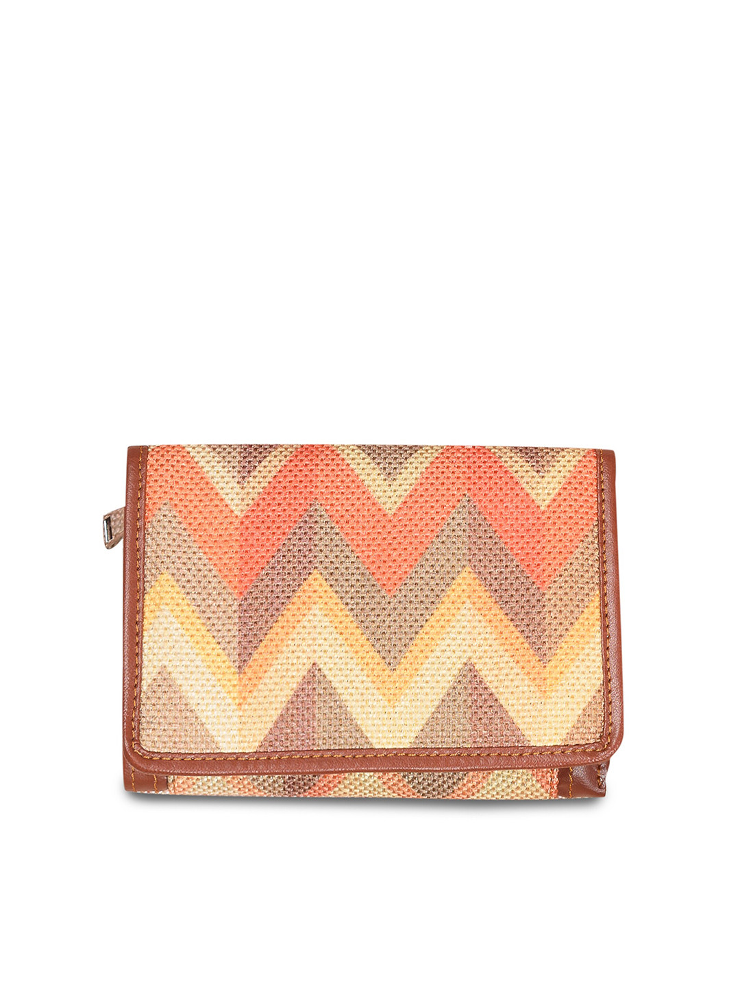 

ZOUK Women Orange & Nude Geometric Printed Tidalwave Three Fold Wallet