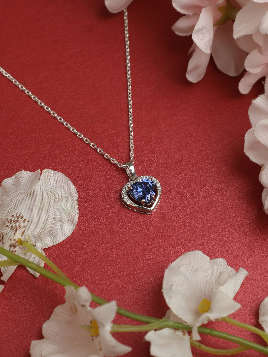

Clara Silver Rhodium-Plated Studded & Beaded Pendant with Chain