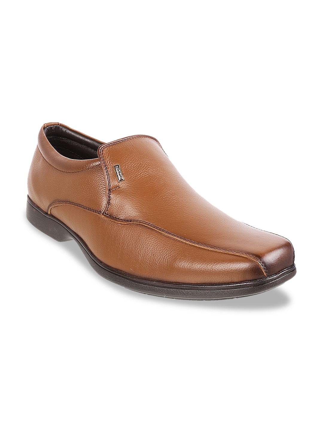 

Mochi Men Tan Brown Solid Leather Formal Slip-ons