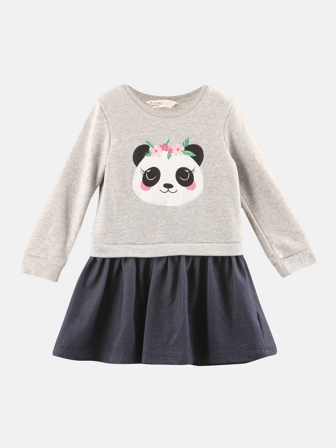 

Beebay Grey & Black Panda Embroidered Sweatshirt Cotton Dress
