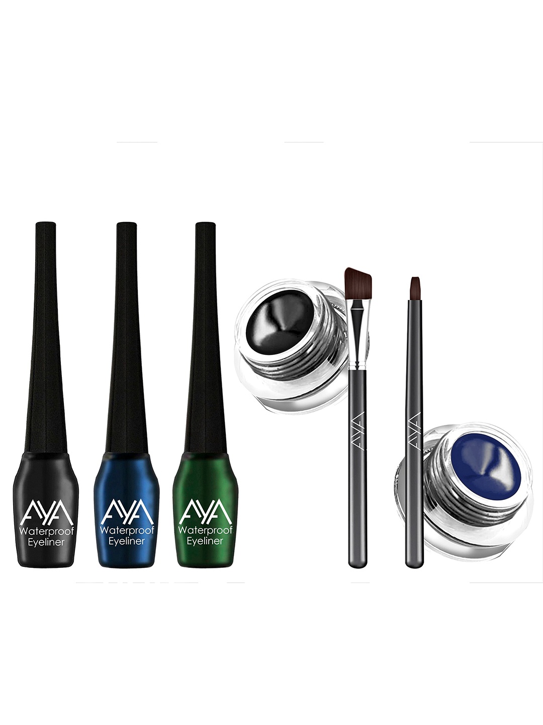 

AYA Set of 3 Waterproof Liquid Eyeliner & Set of 2 Gel Eyeliner, Black