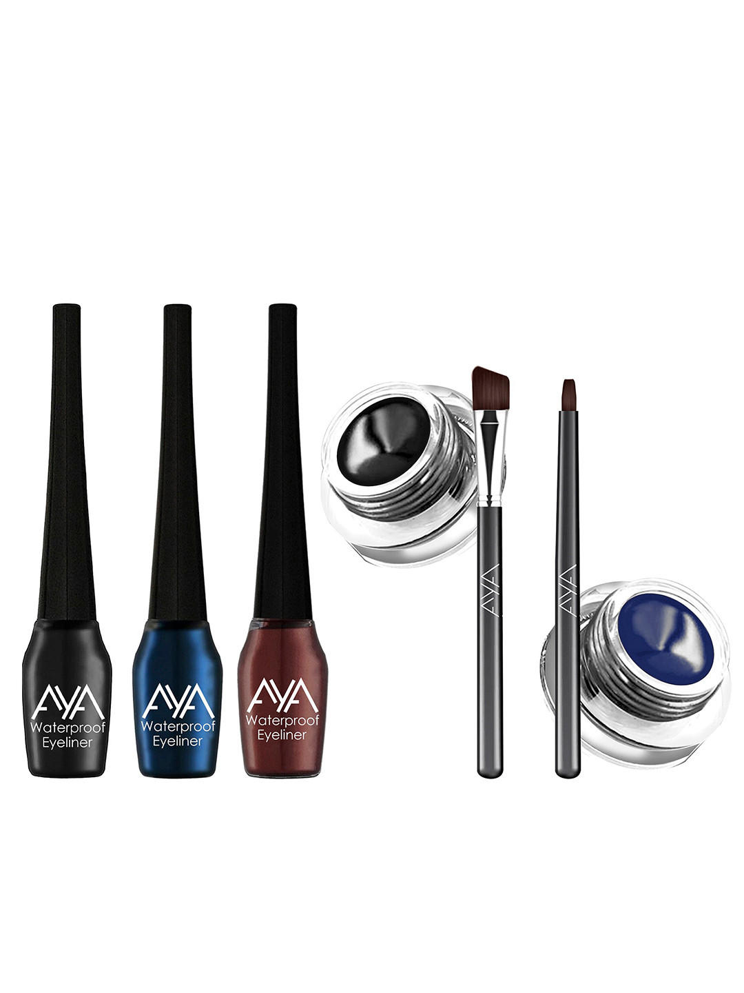 

AYA Set of 3 Waterproof Liquid Eyeliner & Set of 2 Gel Eyeliner, Black