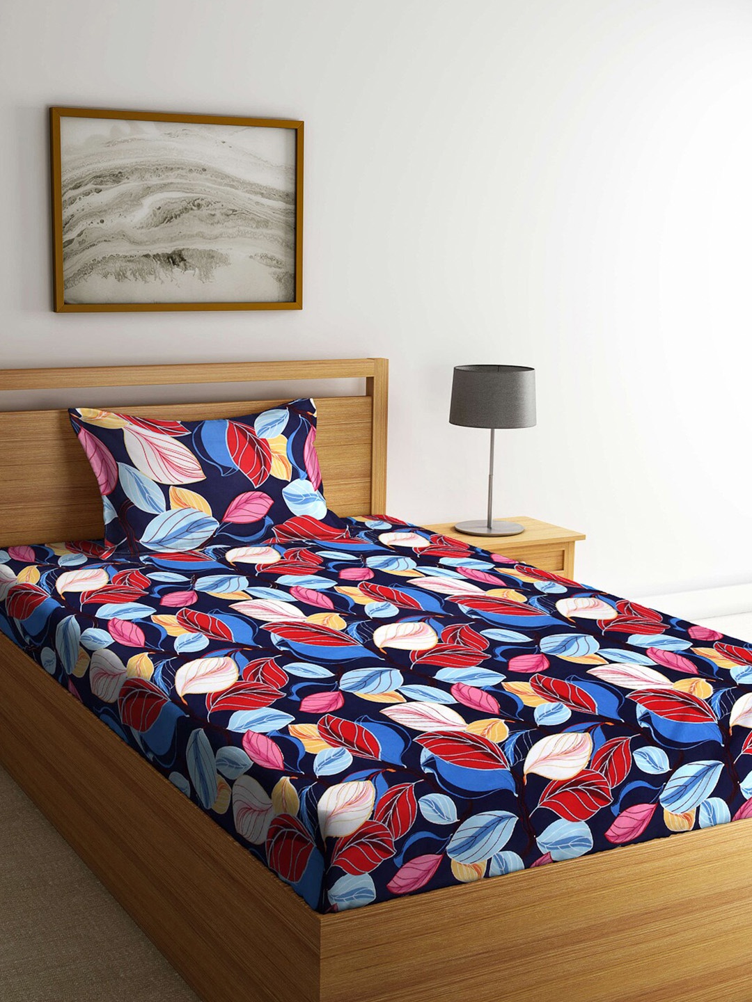 

Arrabi Blue & Red Floral 300 TC Single Bedsheet with 1 Pillow Covers