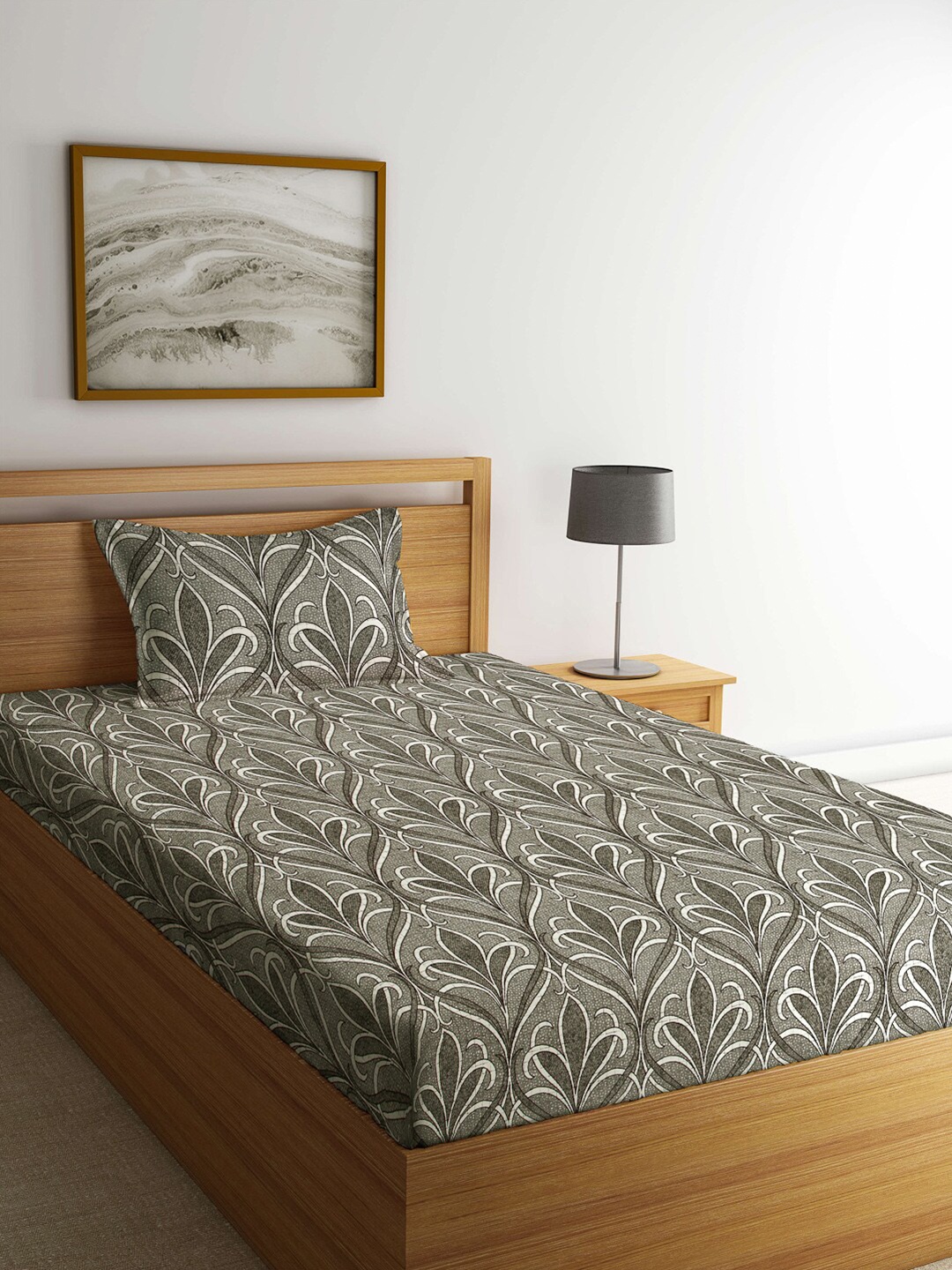

Arrabi Grey & White Ethnic Motifs 300 TC Single Bedsheet with 1 Pillow Covers