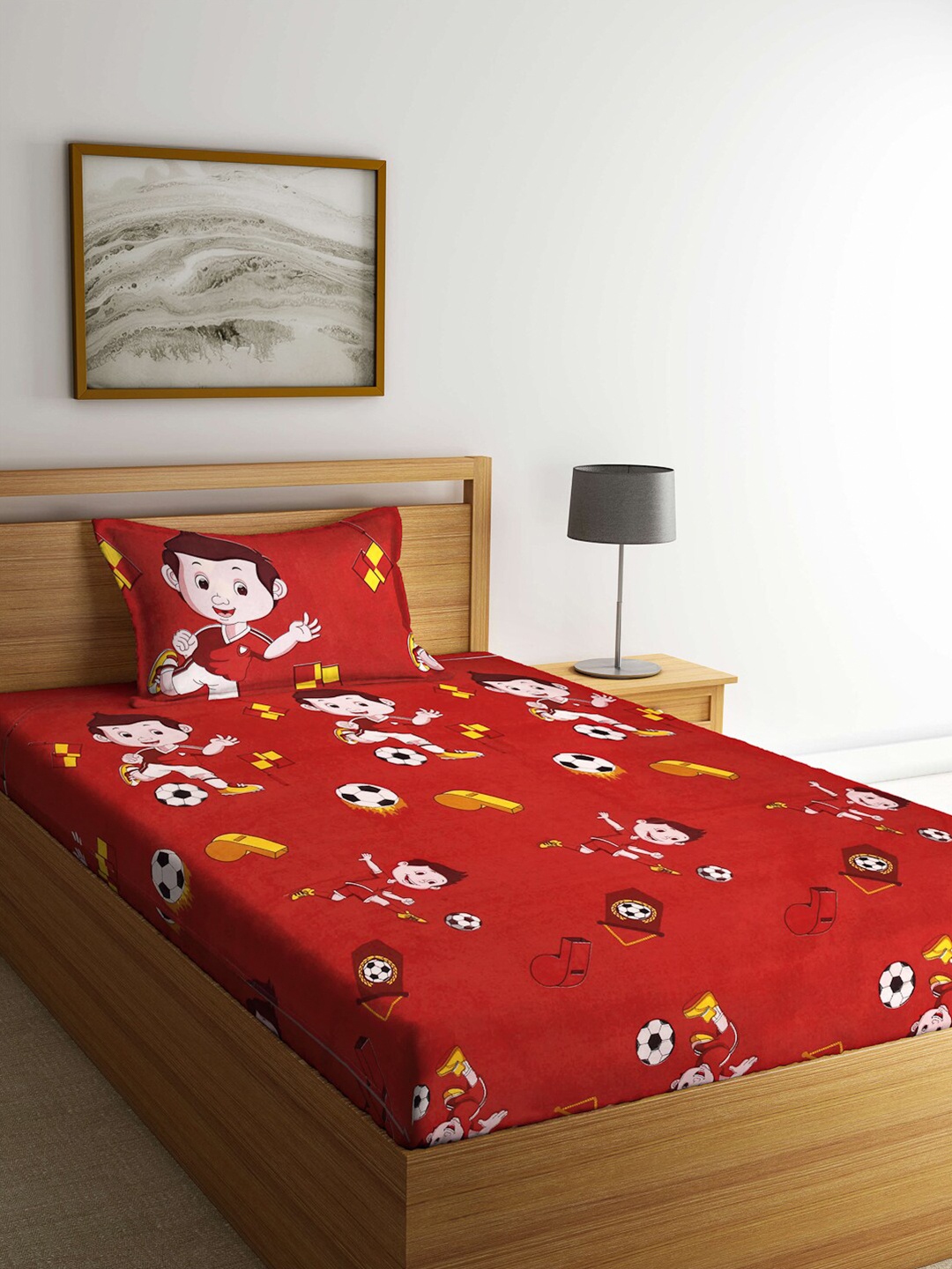 

Arrabi Red & White Cartoon Characters 300 TC Single Bedsheet with 1 Pillow Covers