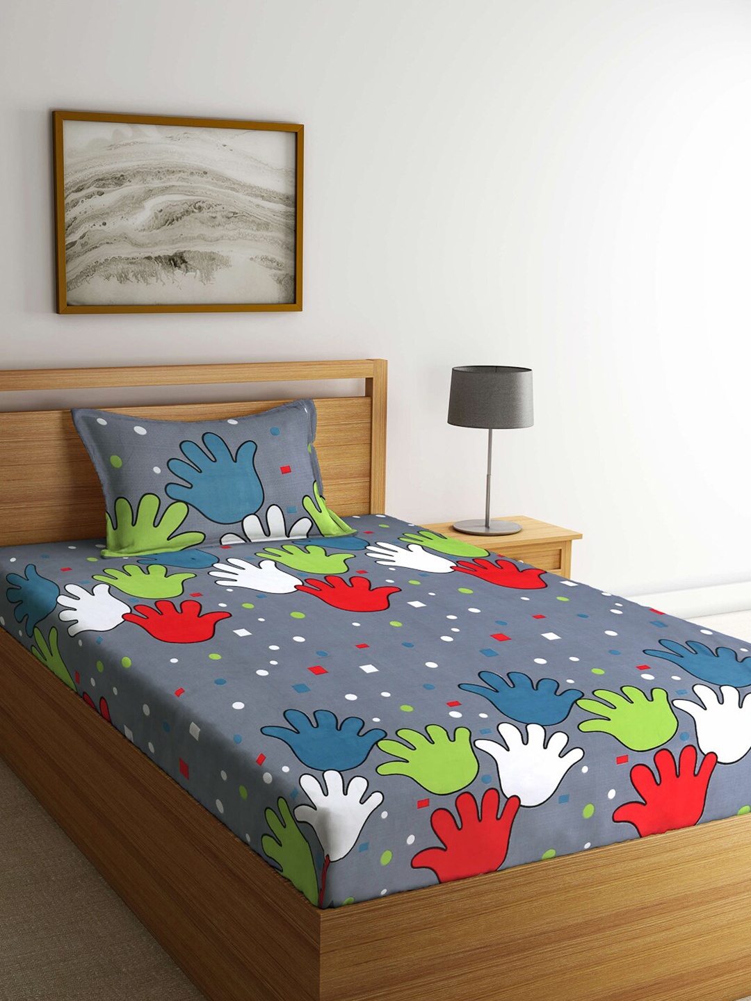 

Arrabi Grey & Red Graphic 300 TC Single Bedsheet with 1 Pillow Covers