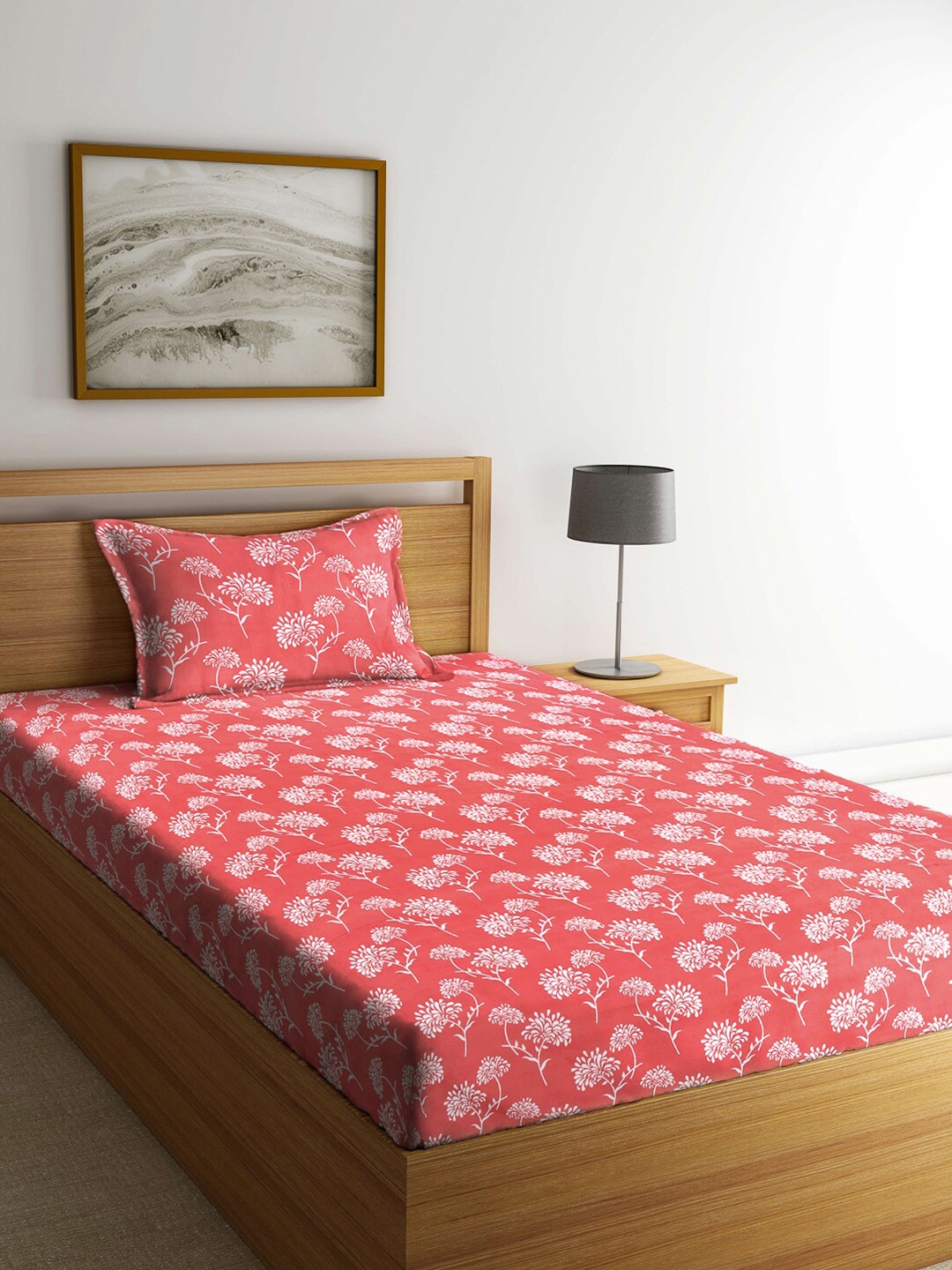 

Arrabi Orange & White Floral 300 TC Single Bedsheet with 1 Pillow Covers
