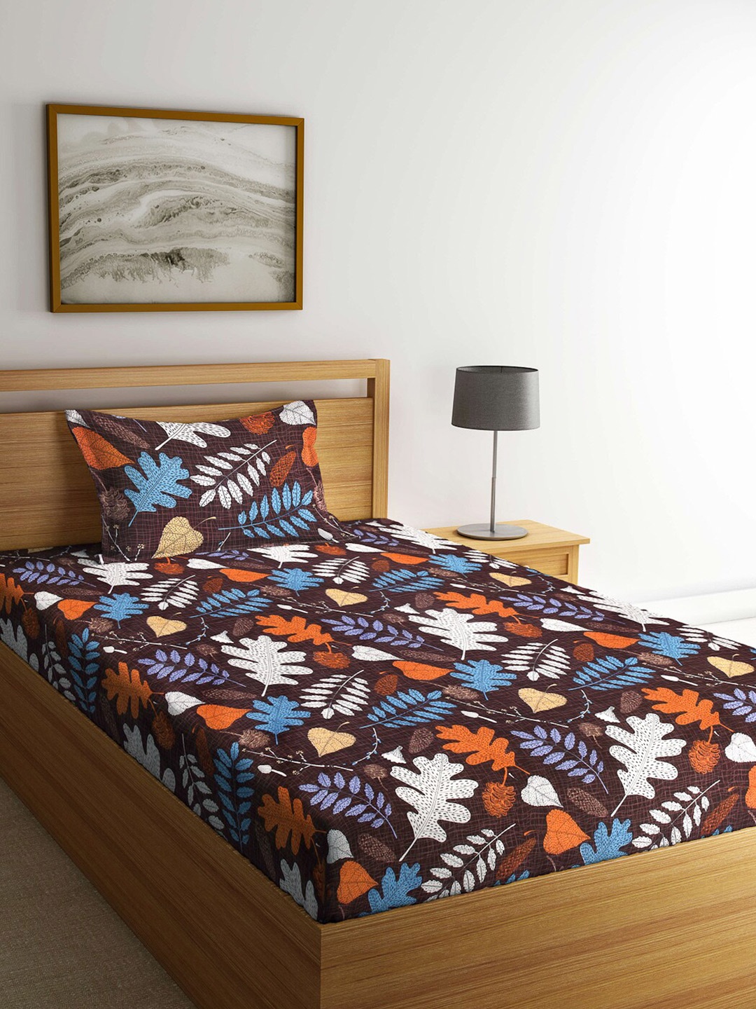 

Arrabi Brown & White Floral 300 TC Single Bedsheet with 1 Pillow Covers
