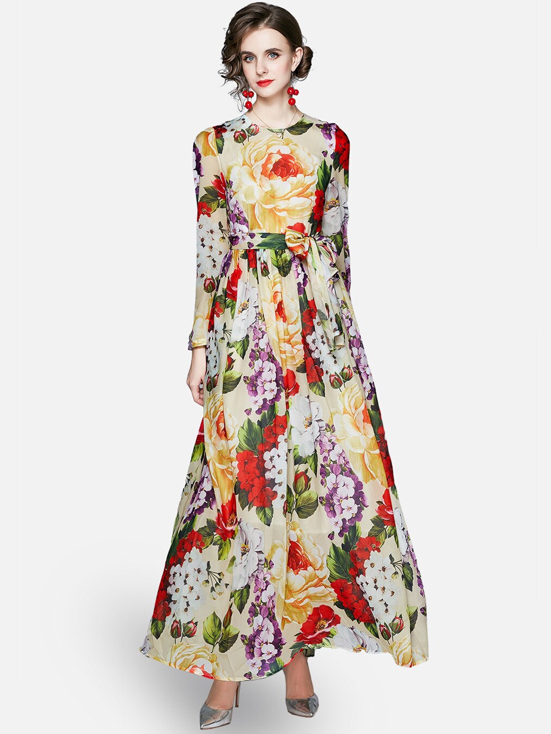 

JC Collection Orange & Red Floral Printed Maxi Dress