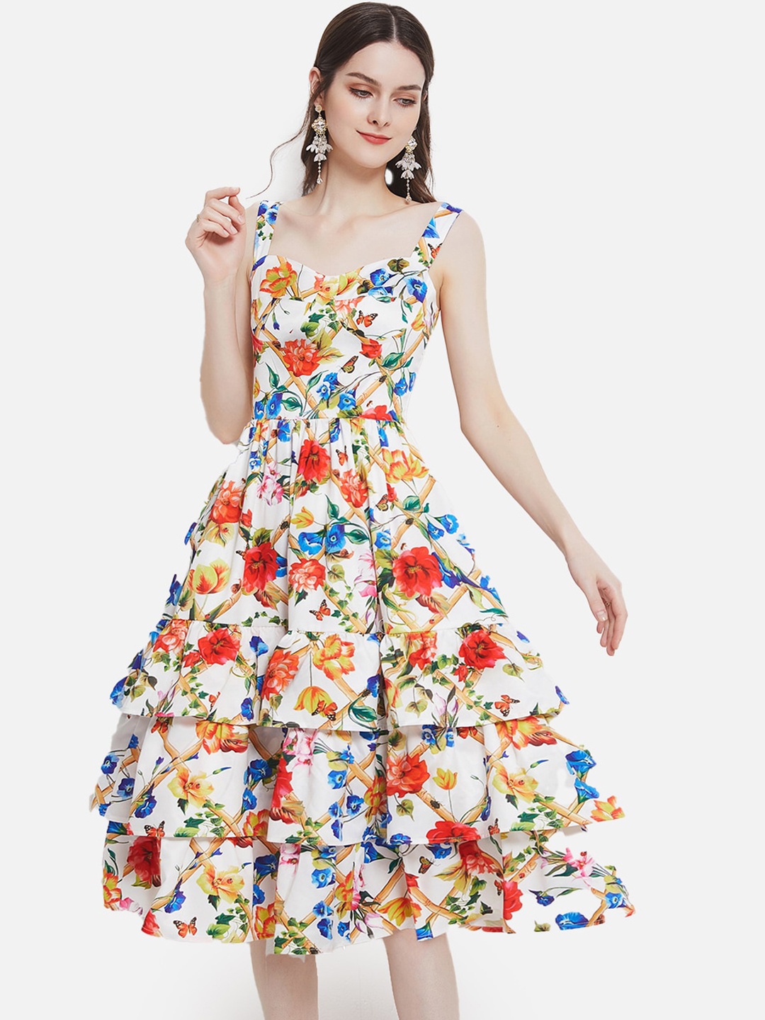 

JC Collection Women White Floral Midi Dress