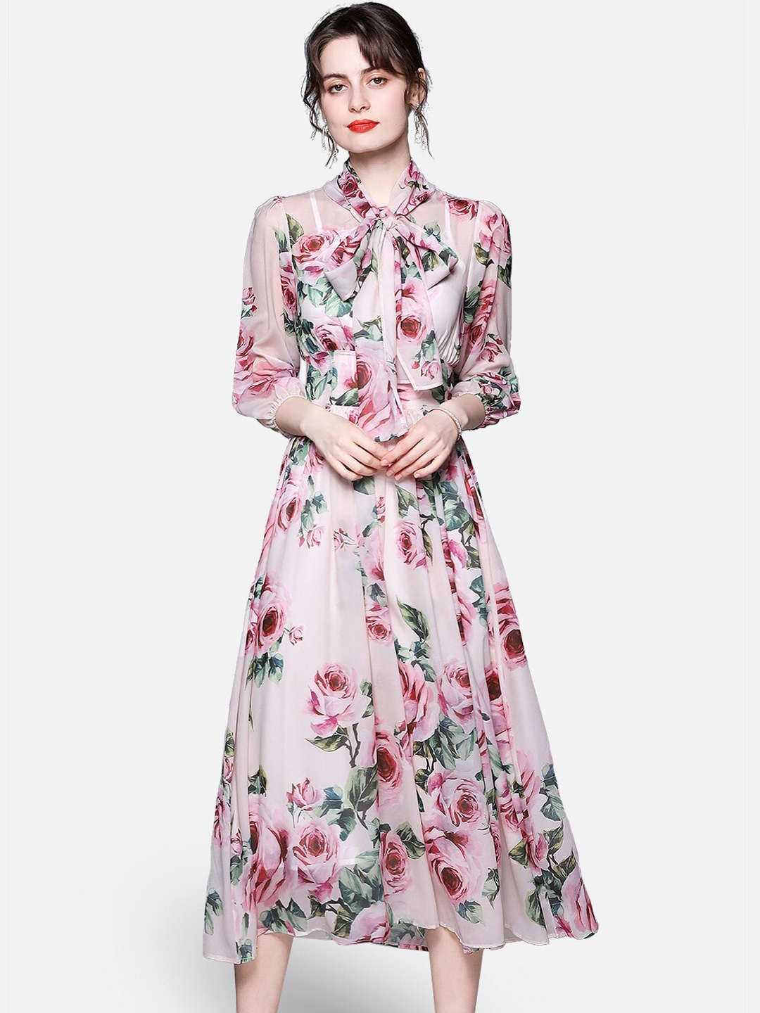 

JC Collection Woman Pink Floral Midi Dress, Multi