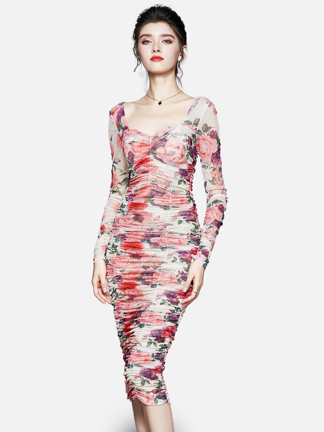 

JC Collection Women Pink Floral Bodycon Midi Dress