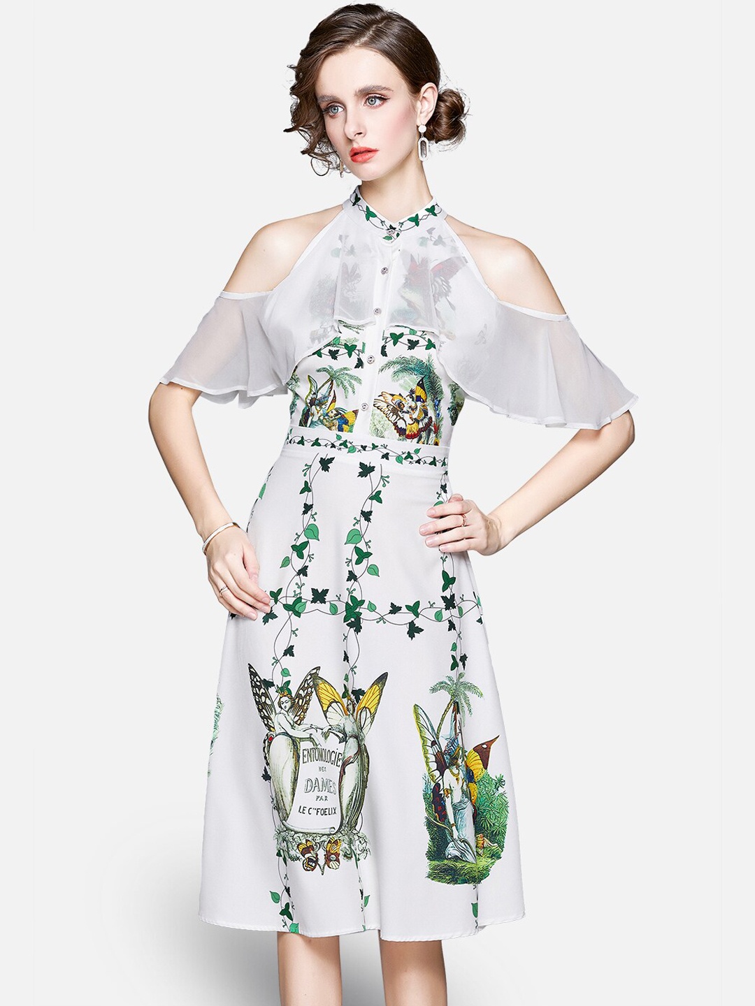 

JC Collection White & Green Printed Fit & Flare Dress