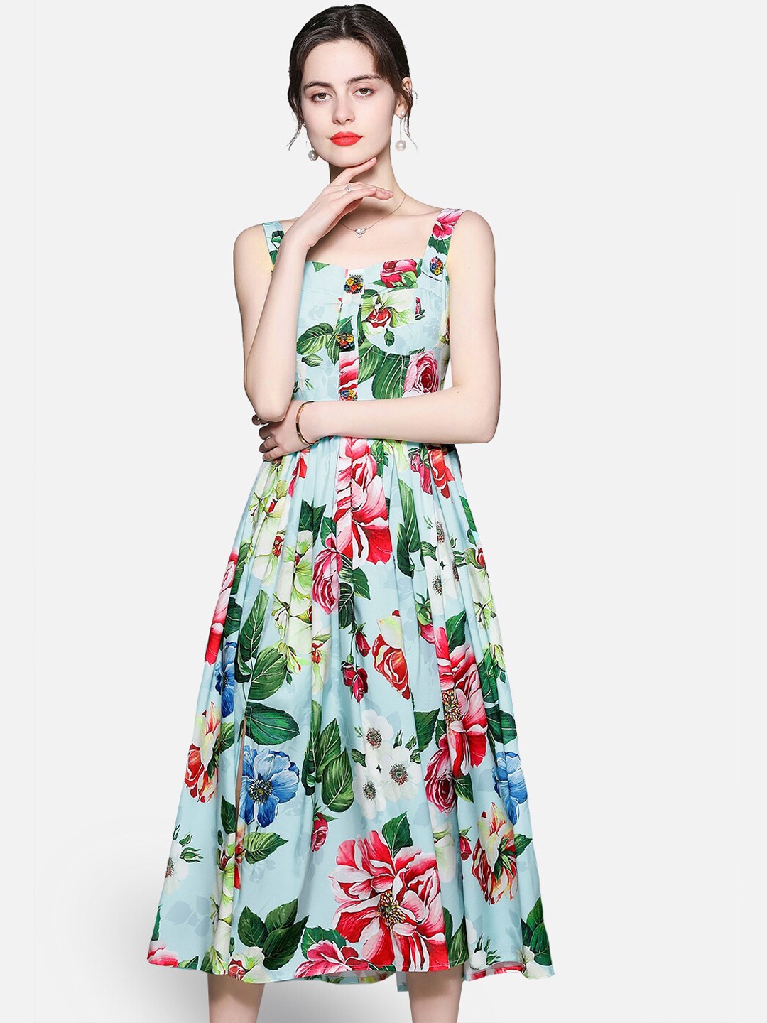 

JC Collection Green Floral Fit and Flare Dress