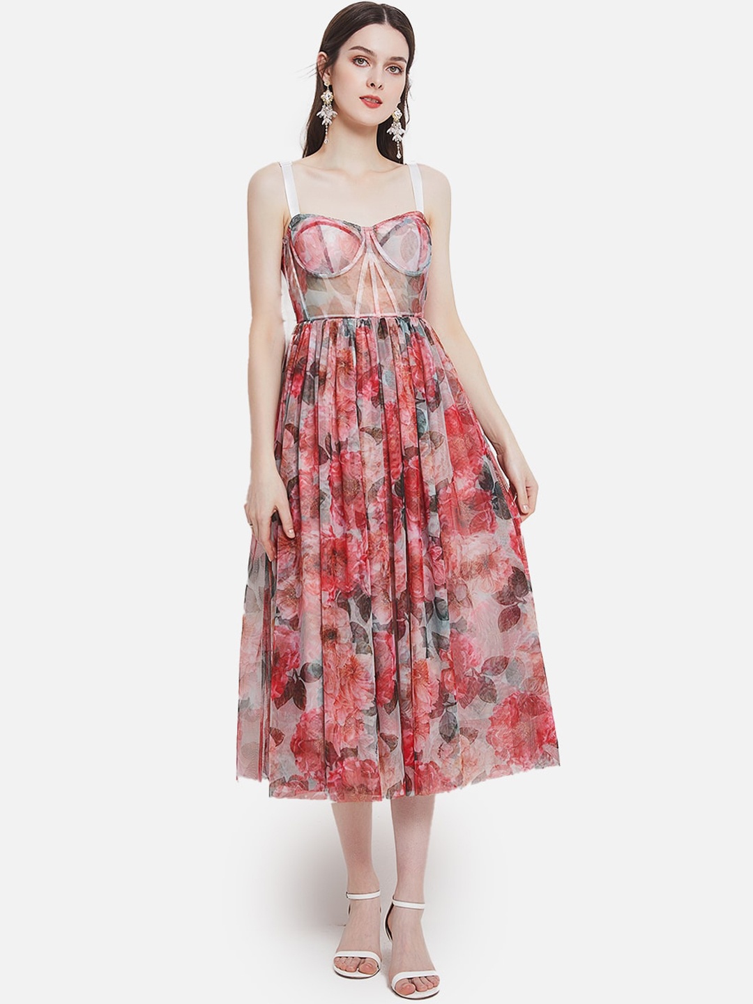 

JC Collection Women Pink & Grey Floral Midi Dress