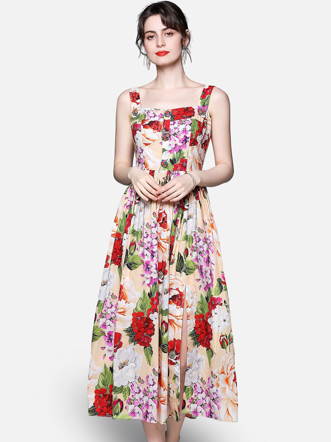 

JC Collection Multicoloured Floral Fit and Flare Dress, Multi