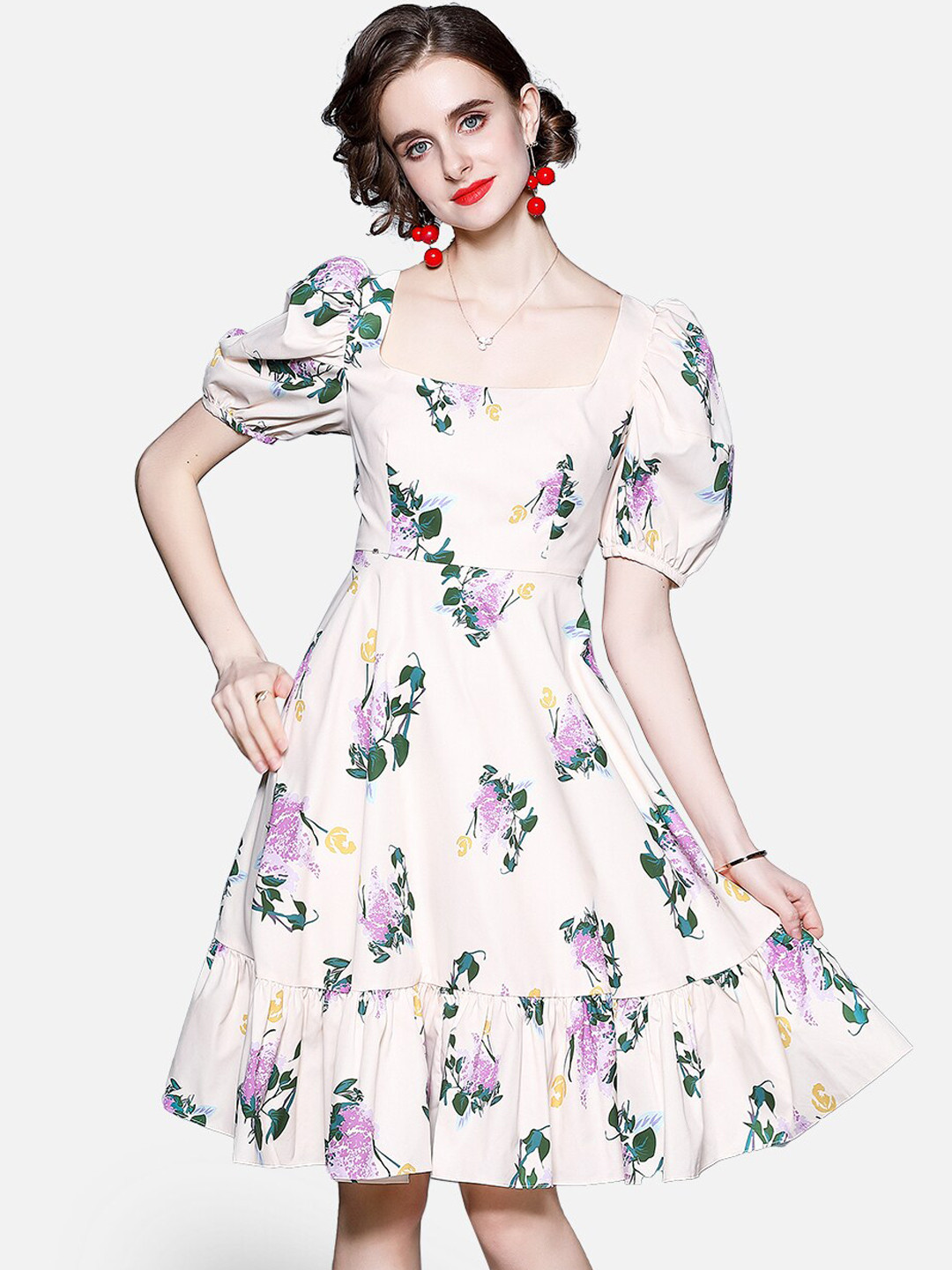

JC Collection Pink & Green Floral Printed Fit & Flare Dress