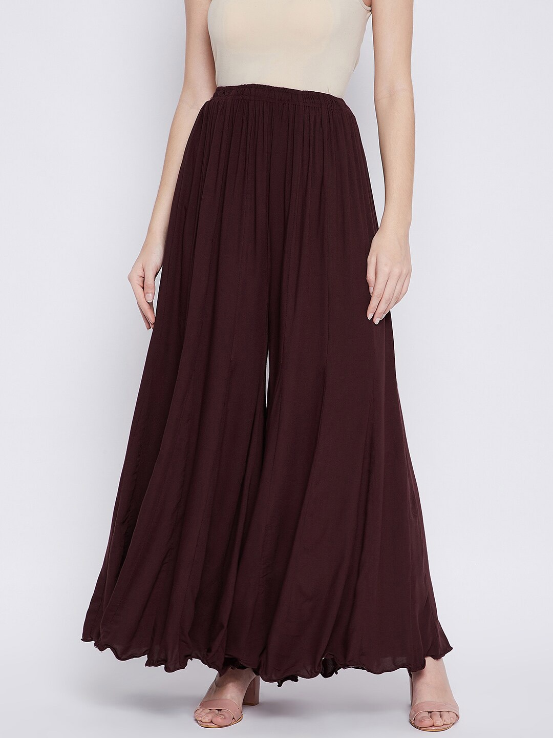 

TULIP 21 Women Coffee Brown Solid Curly & Flared Hem Palazzos