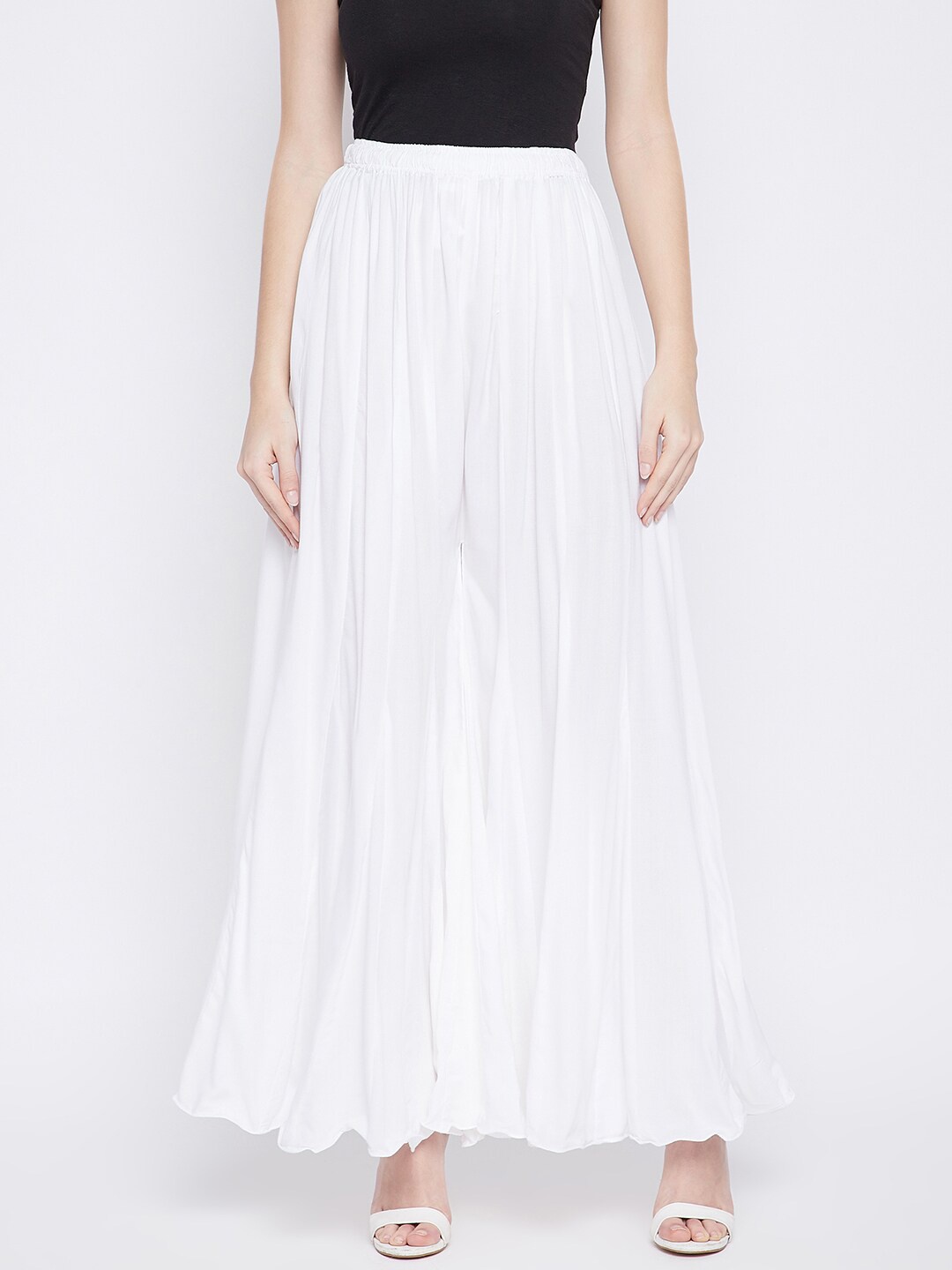 

TULIP 21 Women Off-White Solid Curly Hem Flared Palazzo