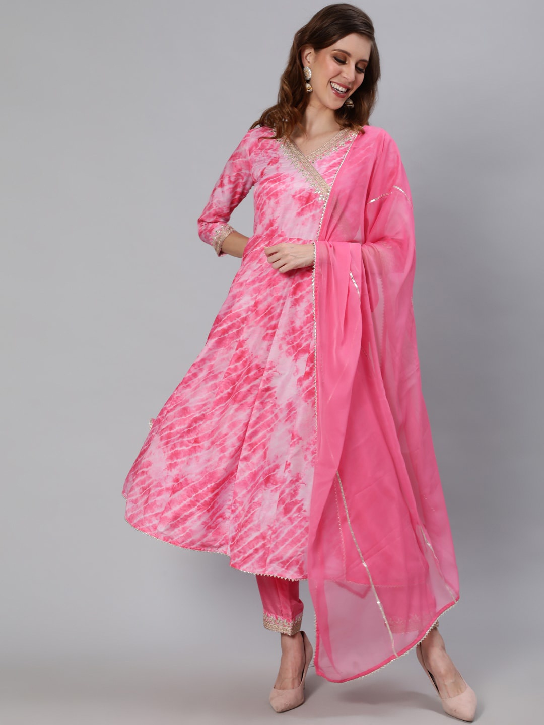 

Ishin Women Pink Dyed Regular Pure Silk Kurta with Trousers & With Dupatta