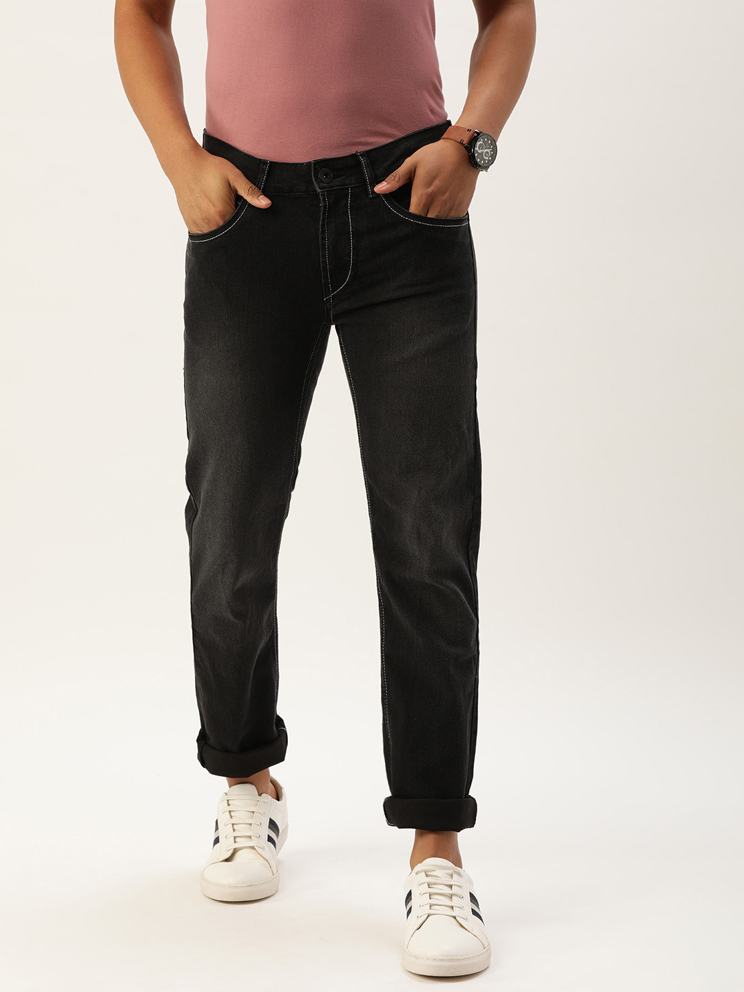 

Flying Machine Men Black Micheal Slim Tapered Fit Light Fade Stretchable Jeans
