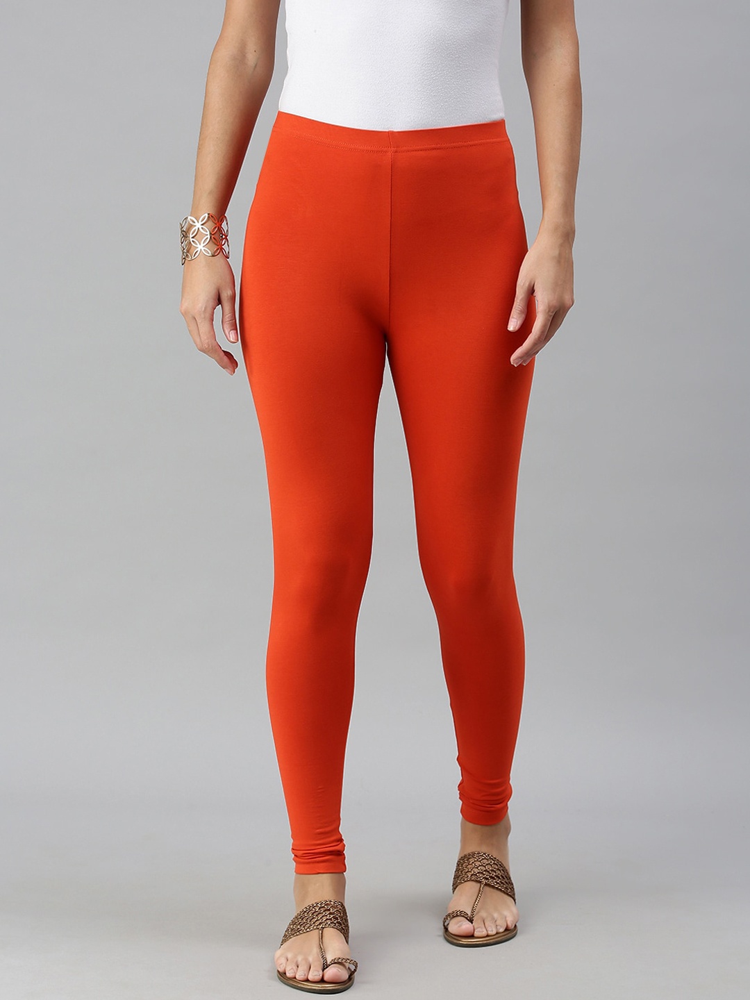 

De Moza Rust Solid Cotton Ankle Length Leggings