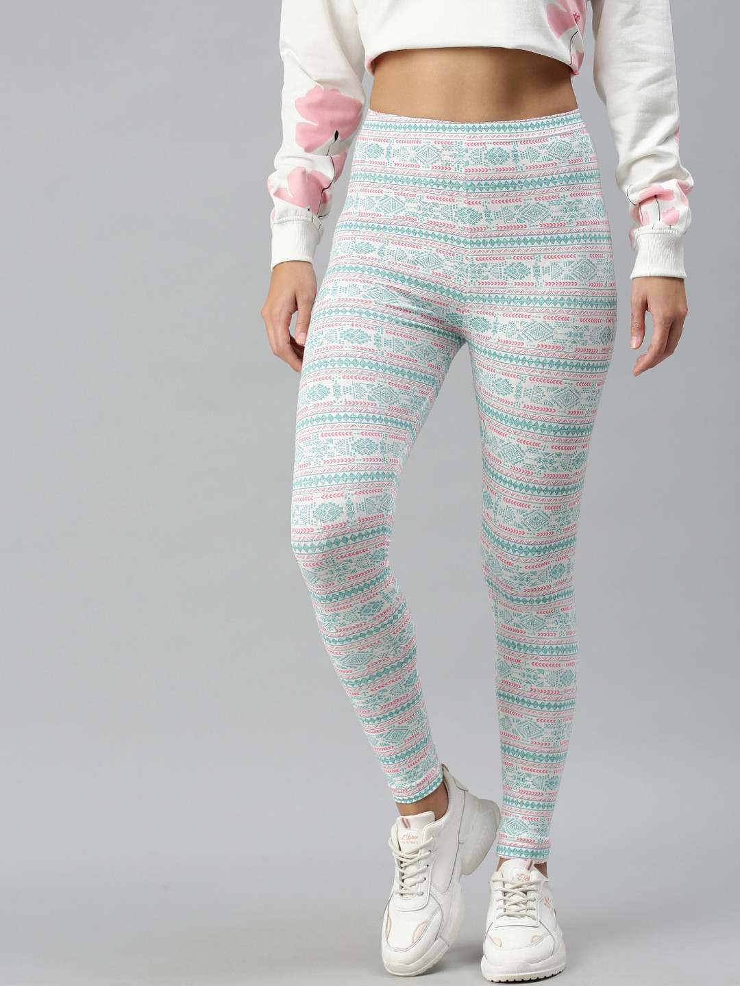 

De Moza Women Off-White Printed Regular-Length Leggings