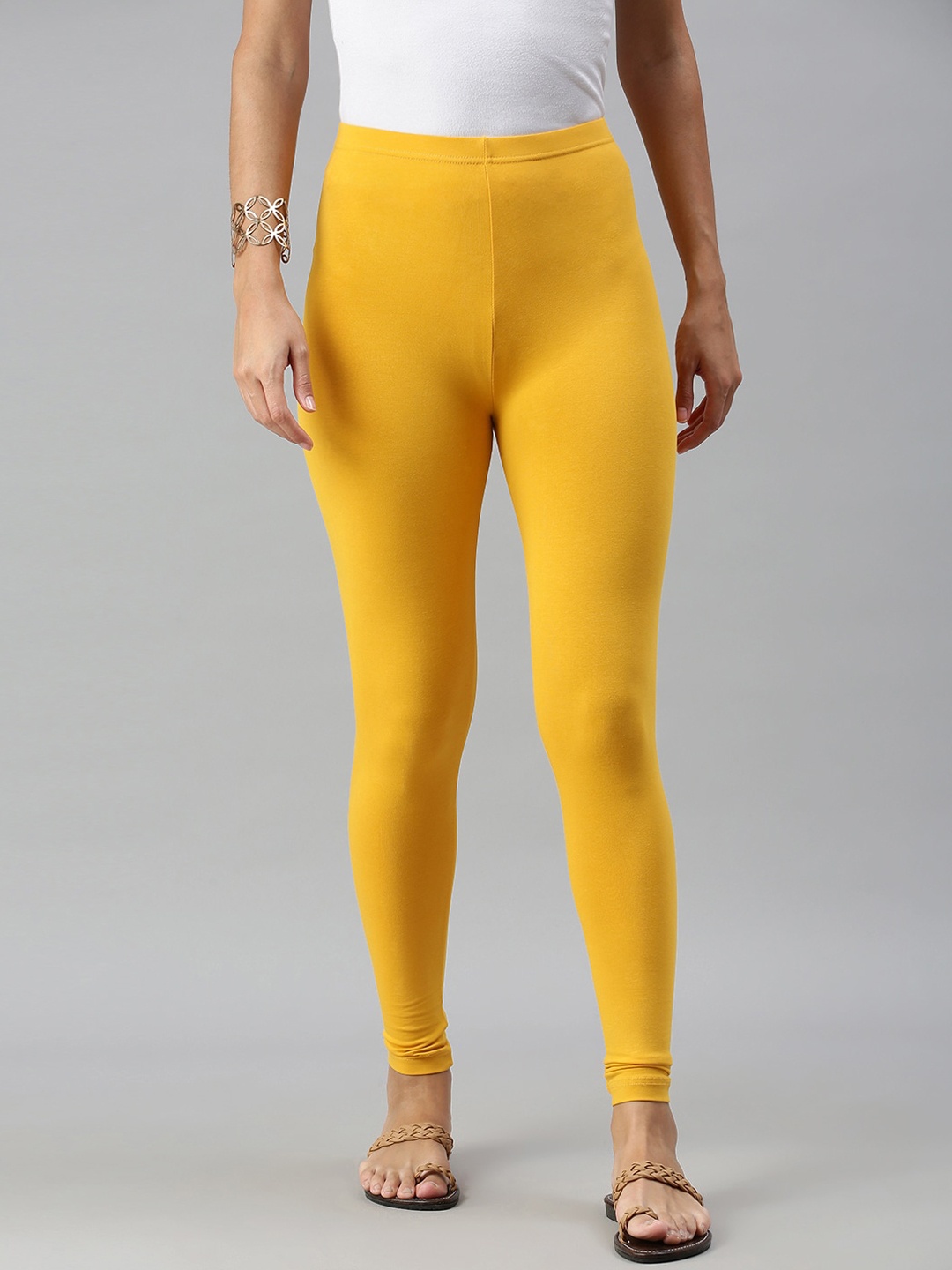 

De Moza Mustard Solid Ankle Length Cotton Leggings