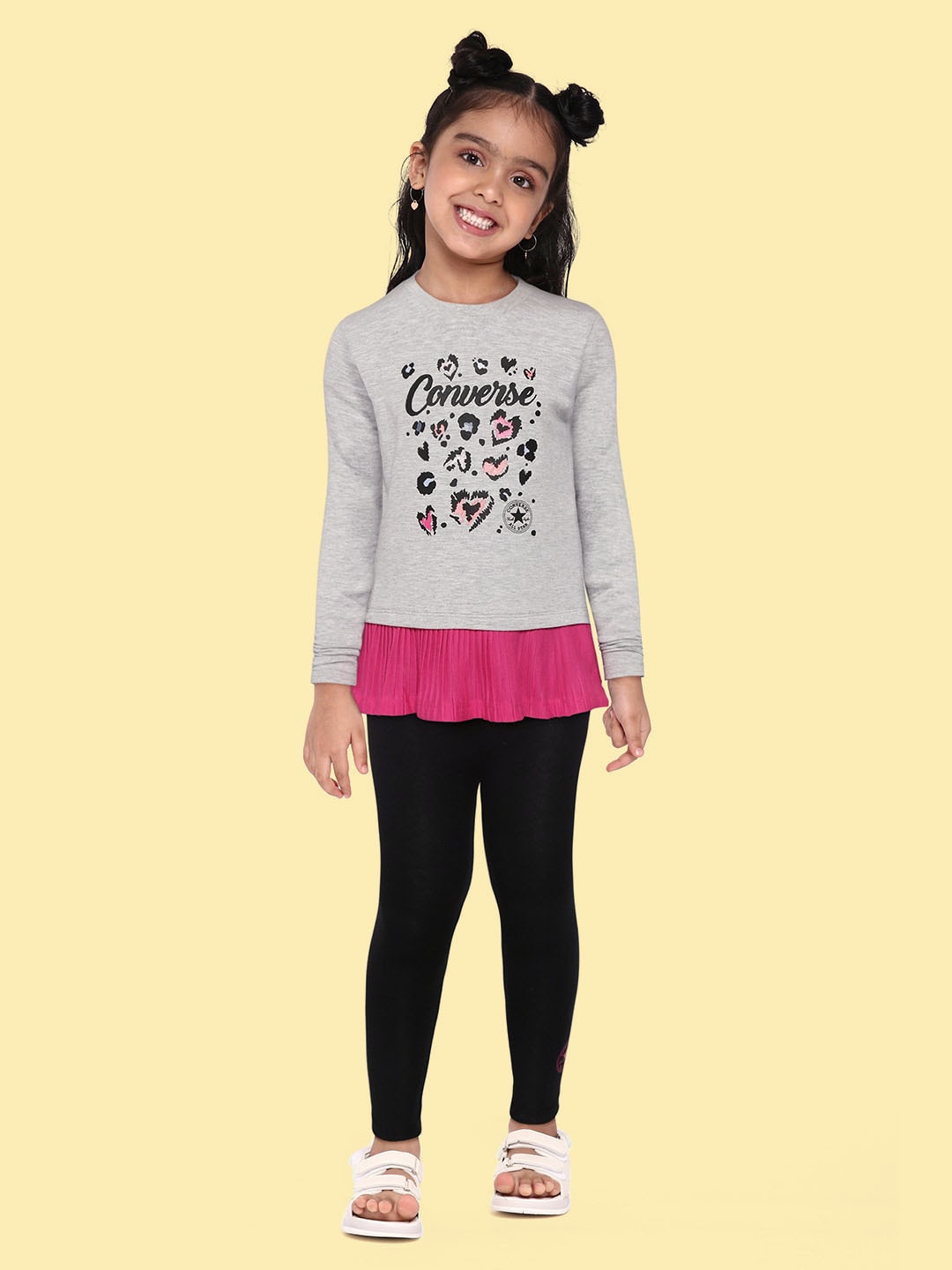 

Converse Girls Black & Grey Printed Top with Leggings
