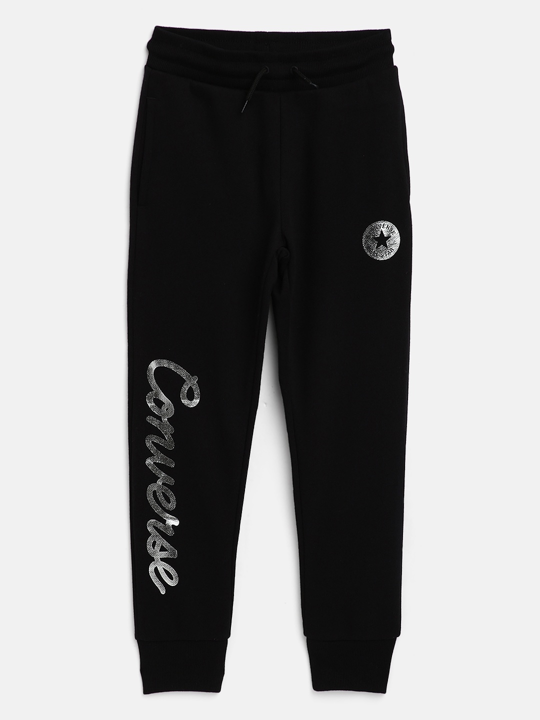 

Converse Girls Black Solid Metallic Script Logo Joggers Track Pants