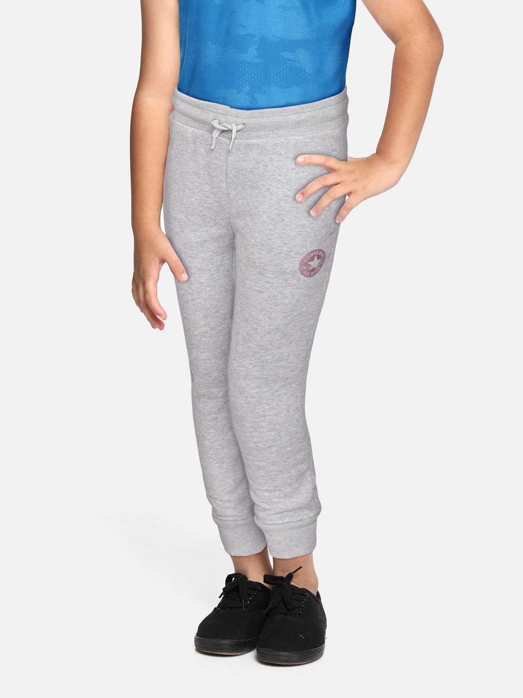 

Converse Girls Grey Solid Metallic Script Logo Joggers Track Pants