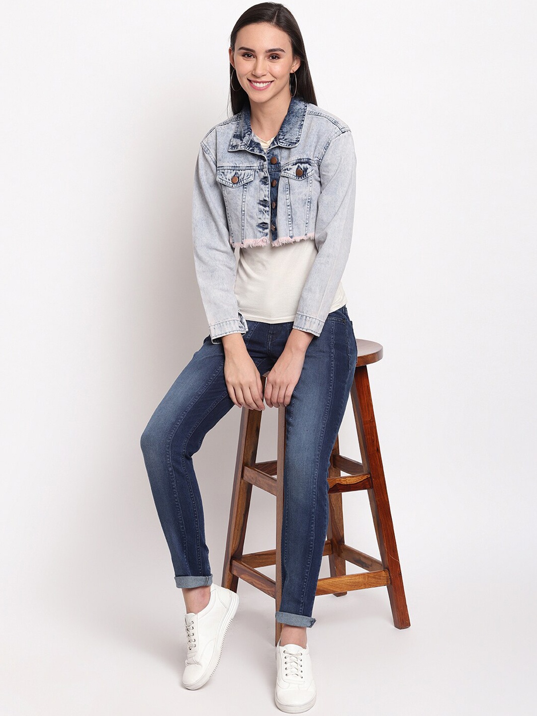 

TALES & STORIES Women Blue Washed Lightweight Crop Denim Jacket